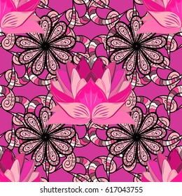 Seamless pattern mehndi floral lace of buta decoration items on colorful background. Vector floral wedding decorative elements.