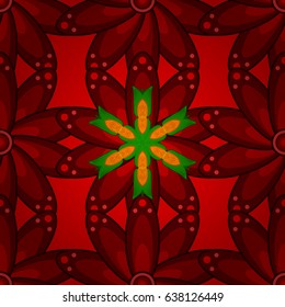 Seamless pattern mehndi floral lace of buta decoration items on red background. Vector floral wedding decorative elements.