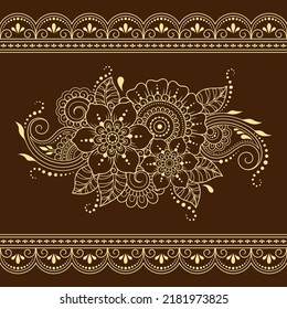 Nahtlose Muster von Mehndi Blume und Grenze für Henna Zeichnung und Tattoo. Dekorative Doodle-Ornamente im orientalischen, indischen Stil. Umfassende Hand ziehen Vektorgrafik.