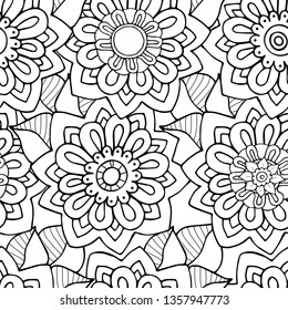 Seamless pattern of mehndi zentangle flowers