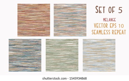 Seamless Pattern Melange Dye Marl Texture Blend. Muted Earth Tones Boho  Summer Background. Vector Textile Swatch EPS 10 Set of 5 Collection