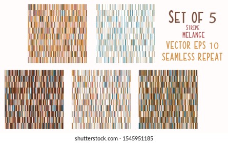 Seamless Pattern Melange Dye Marl Stripe Texture Blend. Muted Earth Tones Modern Trendy Geometric Summer Background. Vector Textile Set of 5 Coordinating Collection. Swatch EPS 10