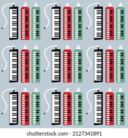 Seamless pattern with melodicas. Retro musical instruments background.