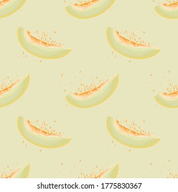 Seamless pattern with melon. Juicy and ripe melon slices. Summer background. Wrapping paper, print, wallpaper. Vector illustration.