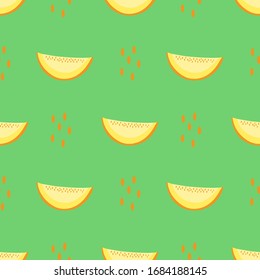 Seamless pattern with melon on a green background. Vector illustration.