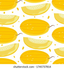 Seamless pattern with melons. Doodle fruits. Vector design textile, greeting card, poster, wrapping paper designs. Hand-drawn illustration.