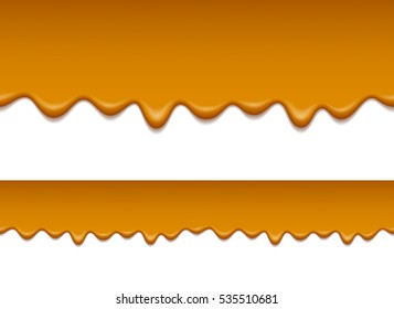 Seamless pattern of melted caramel. Caramel is flowing down. Food background