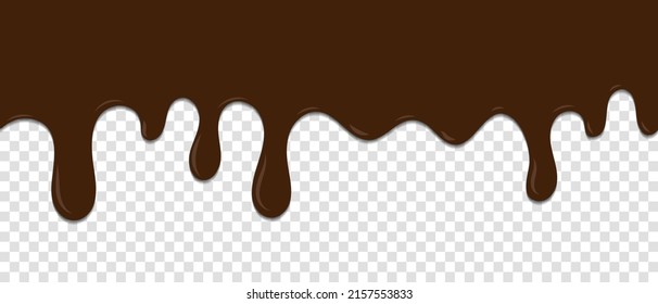 Seamless pattern of melted chocolate dripping. Dessert background with melted chocolate. Banner seamless pattern. Vector illustration