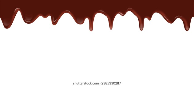 seamless pattern Melted chocolate dripping on white background, realistic vector illustration