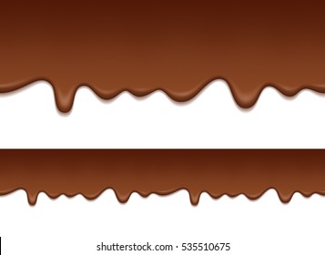 Seamless pattern of melted chocolate. Chocolate is flowing down. Food background