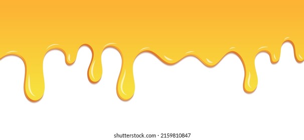 Seamless pattern of melted honey dripping. Dessert background with melted honey. Banner seamless pattern. Vector illustration