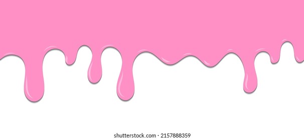 Seamless pattern of melted strawberry pink cream dripping. Dessert background with melted strawberry pink cream. Banner seamless pattern. Vector illustration