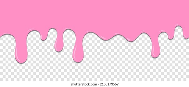 Seamless Pattern Of Melted Strawberry Pink Cream Dripping. Dessert Background With Melted Strawberry Pink Cream. Banner Seamless Pattern. Vector Illustration