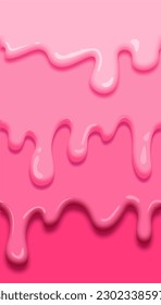 Seamless pattern of melted strawberry pink cream dripping. Dessert background with melted strawberry pink cream. Banner seamless pattern. Vector illustration