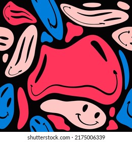 Seamless pattern with melting faces in cartoon style.