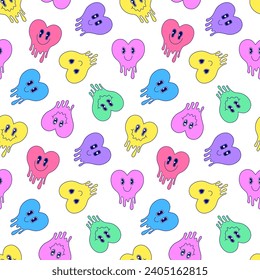 Seamless pattern with melting hearts in cartoon style on white background. svg