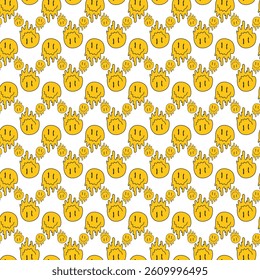 Seamless Pattern of Melting Yellow Faces with Expressive Emotions