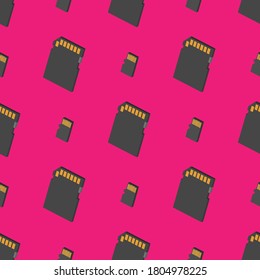 seamless pattern from memory cards on pink background