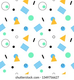 Seamless pattern, memphis design, geometric shapes on a white background