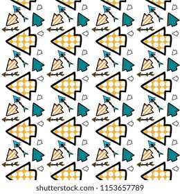 Seamless pattern of memphis geometric arrow cursor multicolor in all directions vector.