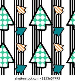 Seamless pattern of memphis geometric arrow cursor multicolor in all directions vector.
