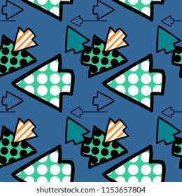 Seamless pattern of memphis geometric arrow cursor multicolor in all directions vector.