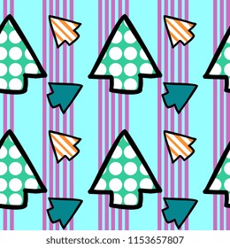 Seamless pattern of memphis geometric arrow cursor multicolor in all directions vector.