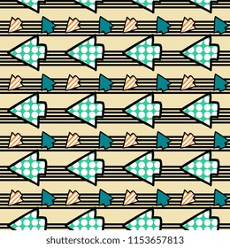 Seamless pattern of memphis geometric arrow cursor multicolor in all directions vector.
