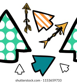 Seamless pattern of memphis geometric arrow cursor multicolor in all directions vector.