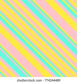 Seamless Pattern in Memphis Neon Colors, Straight Diagonal Thin Line Abstract Background, Striped Geometric Ornament, Vector Parallel Slanting, Oblique Lines Texture