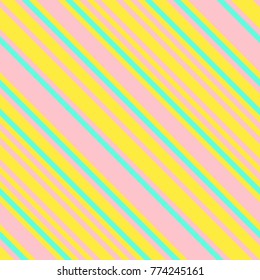 Seamless Pattern in Memphis Neon Colors, Straight Diagonal Thin Line Abstract Background, Striped Geometric Ornament, Vector Parallel Slanting, Oblique Lines Texture