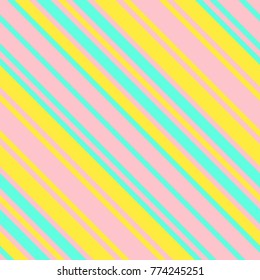 Seamless Pattern in Memphis Neon Colors, Straight Diagonal Thin Line Abstract Background, Striped Geometric Ornament, Vector Parallel Slanting, Oblique Lines Texture