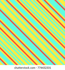 Seamless Pattern in Memphis Neon Colors, Straight Diagonal Thin Line Abstract Background, Striped Geometric Ornament, Vector Parallel Slanting, Oblique Lines Texture