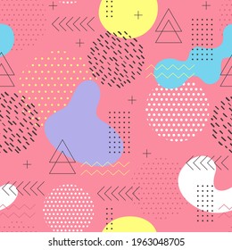 Seamless pattern with memphis ornament. Vector abstract geometric line graphic shapes