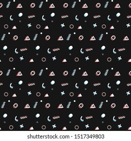 Seamless pattern memphis style with abstract geometric black background