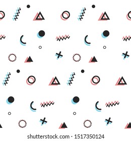 Seamless pattern memphis style with abstract geometri white background