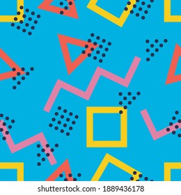 Seamless pattern memphis style with colorful dots square and dots triangles. suitable for fashion patterns, backgrounds, etc.