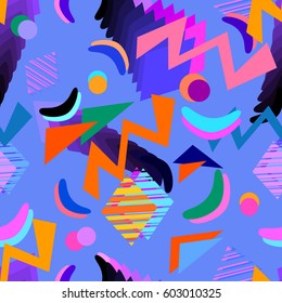 Seamless pattern in the memphis style. Retro vintage 80s or 90s fashion abstraction. Vector picture.