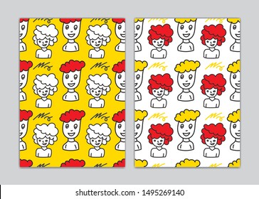 Seamless pattern men face cartoon for book cover, paper, wallpaper, Gift Wrap, wale, fabric. vector illustration. cute doodle cartoon.