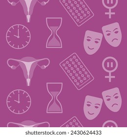 Patrón sin fisuras con síntomas y símbolos de la menopausia.