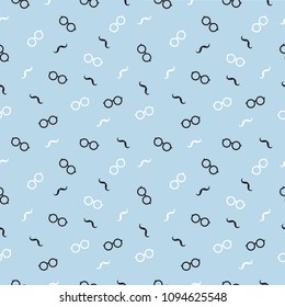 Seamless pattern with men's accessories,eye glasses and mustache on light blue background vector illustration for design