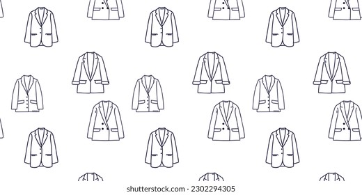 Seamless pattern with men's or women's jacket, line drawing, doodle vector illustration