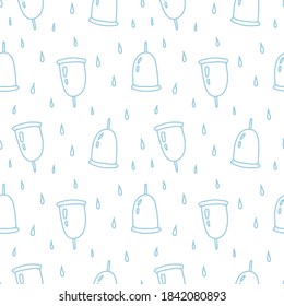 Seamless pattern from a menstrual cup. Feminine hygiene product. Menstrual protection. Monthly cycle, pms. Period. Feminine hygiene. Hand drawn. Doodle style. Menstrual cups. 
