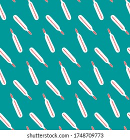 Seamless pattern from mercury thermometer symbols. Vector EPS10 illustration. Hand drawn medical backgrounds and textures in doodle style. Concept of Medicine, healthcare, pandemic