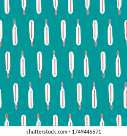 Seamless pattern from mercury thermometer symbols. Vector EPS10 illustration. Hand drawn medical backgrounds and textures in doodle style. Concept of Medicine, healthcare, pandemic
