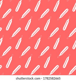 Seamless pattern from mercury thermometer symbols. Vector EPS10 illustration. Hand drawn medical backgrounds and textures in doodle style. Concept of Medicine, healthcare, pandemic
