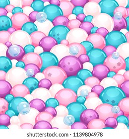 seamless pattern mermaid party ball. Cartoon background girl pastel bubble