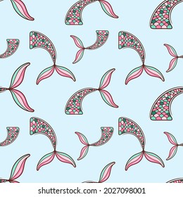 seamless pattern mermaid tail on blue background