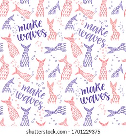 Seamless pattern with mermaid tails. Childish design. Vector illustration. Mermaids, fishes tails seamless pattern vector cartoon sea design.