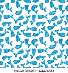 Seamless pattern with mermaid tails. Vector nursery background. Childish design. Perfect for textile, apparel, fabric, wrapping, wallpaper. 